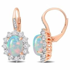 Buy ๐ฅฐ Mimi & Max 1 3/4 CT TGW Oval Shape Blue Ethiopian Opal and White Topaz and Diamond Accent Halo Leverback Earrings in Rose Plated Sterling Silver for ๐ฉ women โ๏ธ