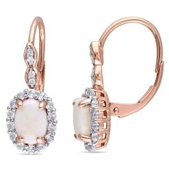 Top 10 ⌛ Mimi & Max 1 3/4 CT TGW Oval Shape Opal, White Topaz and Diamond Accent Vintage LeverBack Earrings in 14K Rose Gold for 👩 women 🔔