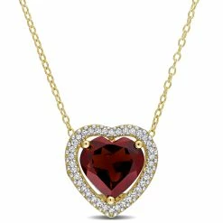 Best deal 😉 Mimi & Max 3 4/5 CT TGW Garnet and 1/5 TW Diamond Halo Heart Necklace with Chain in Yellow Plated Sterling Silver for 👩 women 🌟