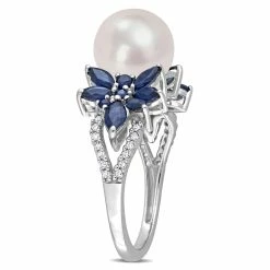 Best Pirce ❤️ Mimi & Max 9-9.5 MM Cultured Freshwater Pearl and 3/8 CT TGW Sapphire and 1/8 CT TW Diamond Flower Ring in 14k White Gold for 👩 women 🔥 -Mimi & Max Shop a0820dc8c7774325af0911d8071cbf30 df8924a6 6028 4da8 9527 55376b7f7614 1080x