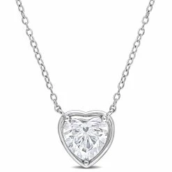 Budget 😉 Mimi & Max 2 CT TGW Created Moissanite Halo Heart Pendant with Chain in Sterling Silver for 👩 women 👍