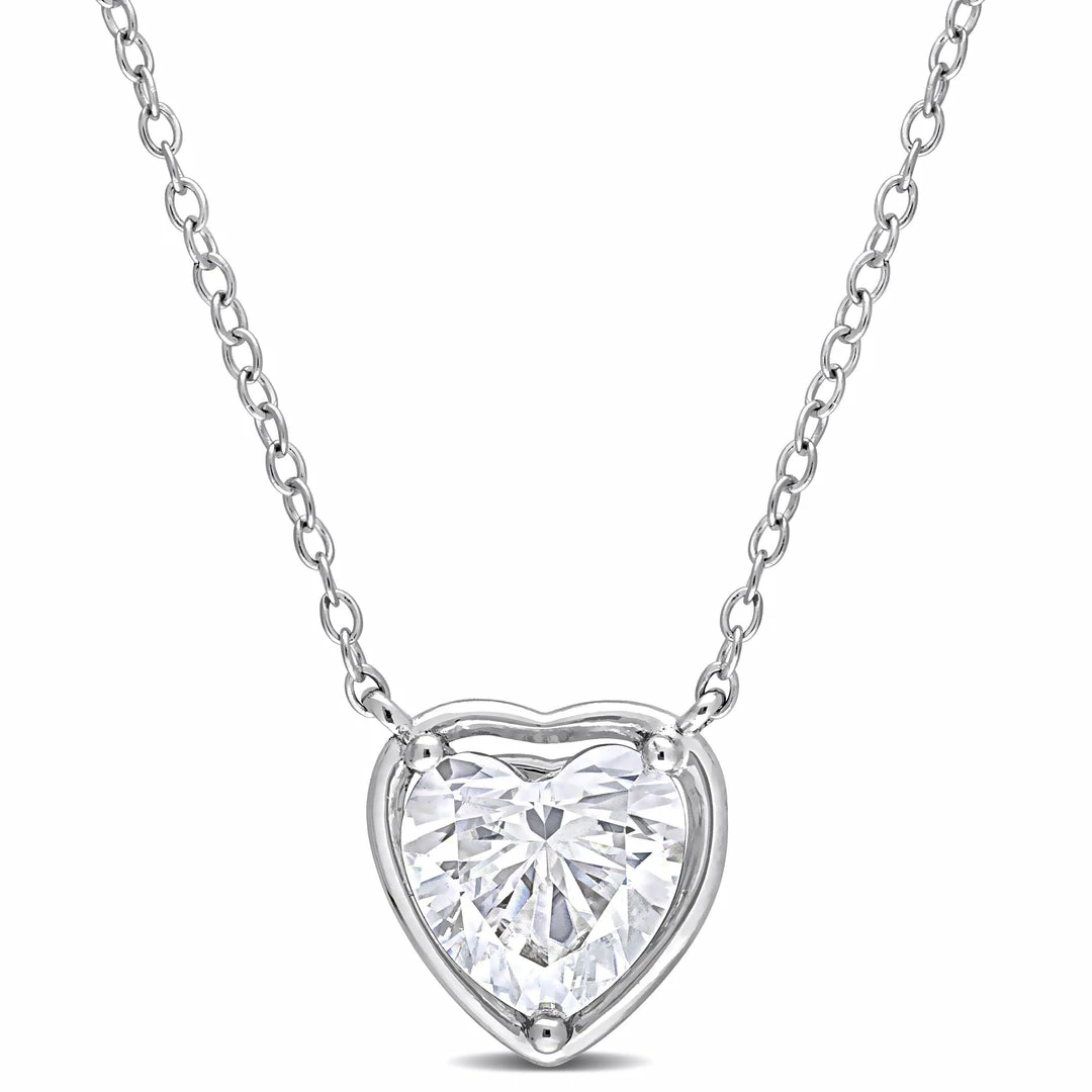 Budget 😉 Mimi & Max 2 CT TGW Created Moissanite Halo Heart Pendant with Chain in Sterling Silver for 👩 women 👍 3 Budget 😉 Mimi & Max 2 CT TGW Created Moissanite Halo Heart Pendant with Chain in Sterling Silver for 👩 women 👍