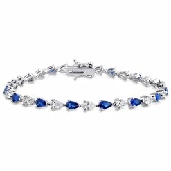Promo 💯 Mimi & Max 10 1/2 CT TGW Pear Shape Created Blue and White Sapphire Tennis Bracelet in Sterling Silver for 👩 women 🎁