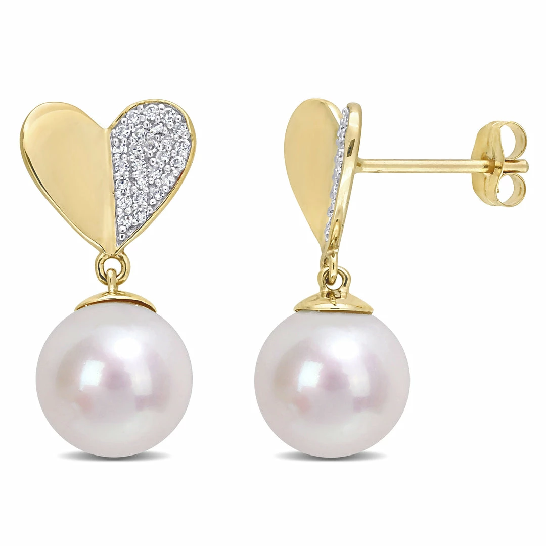 Brand new 🎁 Mimi & Max 8.5-9 MM Cultured Freshwater Pearl and 1/6 CT TW Diamond Heart Drop Earrings in 14k Yellow Gold for 👩 women ❤️ 3 Brand new 🎁 Mimi & Max 8.5-9 MM Cultured Freshwater Pearl and 1/6 CT TW Diamond Heart Drop Earrings in 14k Yellow Gold for 👩 women ❤️