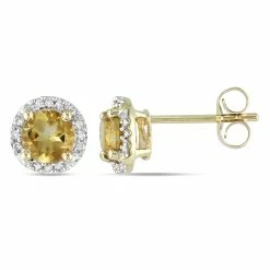 Budget ⭐ Mimi & Max 7/8 CT TGW Citrine Halo Earrings with Diamonds in 10k Yellow Gold for 👩 women ⭐