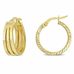 Outlet 🔔 Mimi & Max 19 MM Triple Row Textured Hoop Earrings in 14K Yellow Gold for 👩 women 👍