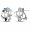 Cheap 🤩 Mimi & Max 3 1/2 CT TGW Created White Sapphire, Multicolor BlueTopaz and White Cultured Freshwater Pearl Cluster Earrings in Sterling Silver for 👩 women 🥰