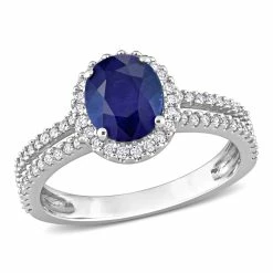 Buy ⭐ Mimi & Max 1 4/5 CT TGW Oval Blue Sapphire and 3/8 CT TW Diamond Halo Engagement Ring in 14K White Gold for 👩 women ✨