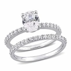 Deals 🛒 Mimi & Max 2 3/4 CT TGW Oval Cut Created White Sapphire Engagement Ring and Matching Eternity Ring 2pc Set in 10K White Gold for 👩 women 🌟