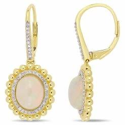 Best deal 🔥 Mimi & Max 4 CT TGW Oval-Cut Ethiopian Opal and 1/4 CT TW Diamond Leverback Earrings in 14K Yellow Gold for 👩 women 🎁