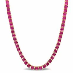 Best Sale ✨ Mimi & Max 48 1/2 CT TGW Created Ruby Tennis Necklace in Yellow Gold Plated Sterling Silver for 👩 women 🎁
