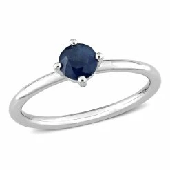 Outlet 🌟 Mimi & Max 5/8 CT TGW Round Sapphire Stackable Ring in 10k White Gold for 👩 women ⌛