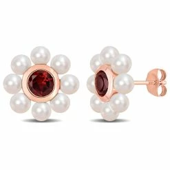 Budget 🎁 Mimi & Max 3.5-4mm Freshwater Cultured Pearl and 1 1/5 CT TGW Garnet Floral Stud Earrings in 10k Rose Gold for 👩 women 💯