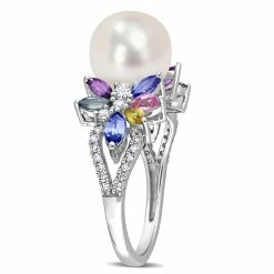 Brand new 🎉 Mimi & Max 9-9.5 MM Cultured Freshwater Pearl and 1 3/4 CT TGW Multi Sapphire (Light Blue, White, Yellow, Pink, Purple & Green) and 1/8 CT TW Diamond Flower Ring in 14k White Gold for 👩 women 🥰 -Mimi & Max Shop af2eb51ee5884043b2423771c5e0167b 316976ba 8b81 428c 8c63 0a928d78eba4 1080x
