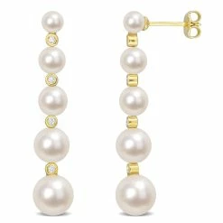 Top 10 🧨 Mimi & Max Freshwater Cultured Pearl and 1/4 CT TGW White Topaz Graduated Dangle Earrings in Yellow Plated Sterling Silver for 👩 women ✨