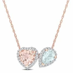 Outlet 🌟 Mimi & Max 1 3/4 CT TGW Heart Shape Morganite Pear Shape Aquamarine and 1/5 CT TW Diamond Pendant with Chain in 10K Rose Gold for 👩 women 🔥