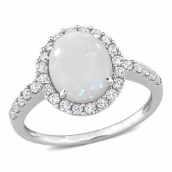 Budget 😉 Mimi & Max 2 1/4 CT TGW Halo Oval Opal and Created White Sapphire Ring in 10K White Gold for 👩 women 💯