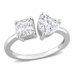 Flash Sale 🎉 Mimi & Max 1 4/5 CT TGW Heart-Shape and Octagon Asscher-Cut Created Moissanite 2-Stone Ring in Sterling Silver for 👩 women 👍