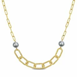Deals 🛒 Mimi & Max 9-10 MM Grey Cultured Freshwater Pearl Chain Bar Necklace in 18k Yellow Gold Plated Sterling Silver for 👩 women 💯