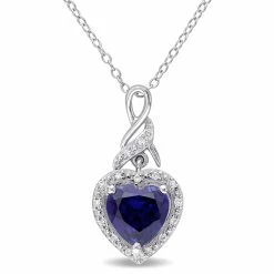 Best reviews of 👏 Mimi & Max 2 1/4 CT TGW Created Blue Sapphire Heart and 0.06 CT TW Diamond Twist Pendant with Chain in Sterling Silver for 👩 women 🔥