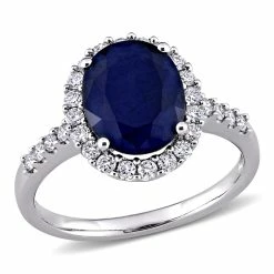 Best Pirce 🎉 Mimi & Max 3 1/2 CT TGW Oval Diffused Sapphire Halo Ring with 2/5 CT TW Diamonds in 14K White Gold for 👩 women 😀