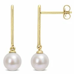Deals 😀 Mimi & Max 6-6.5 MM Cultured Freshwater Pearl Linear Dangle Earrings in 10k Yellow Gold for 👩 women ⭐