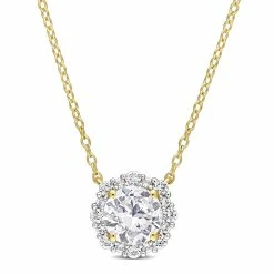 Top 10 🌟 Mimi & Max 1 7/8 CT TGW Created White Sapphire Halo Necklace in Yellow Plated Sterling Silver for 👩 women 🛒