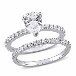 Flash Sale 🧨 Mimi & Max 2 1/2 CT TGW Pear Cut Created White Sapphire Engagement Ring and Matching Eternity Ring 2pc Set in 10K White Gold for 👩 women 👏