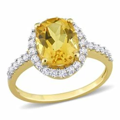Hot Sale 🛒 Mimi & Max 4 CT TGW Oval Citrine and Created White Sapphire Halo Ring in 10k Yellow Gold for 👩 women 🧨