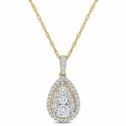 Discount 👏 Mimi & Max 1/2 CT TW Diamond Halo Teardrop Pendant with Chain in 14K Yellow Gold for 👩 women 🎁