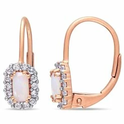Best Sale 🥰 Mimi & Max 5/8 CT TGW Opal White Sapphire Halo Leverback Earrings in 10K Rose Gold for 👩 women ⌛