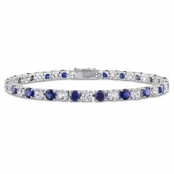 Best reviews of 🌟 Mimi & Max 14 1/4 CT TGW Created Blue and White Sapphire Bracelet in Sterling Silver for 👩 women 🎉