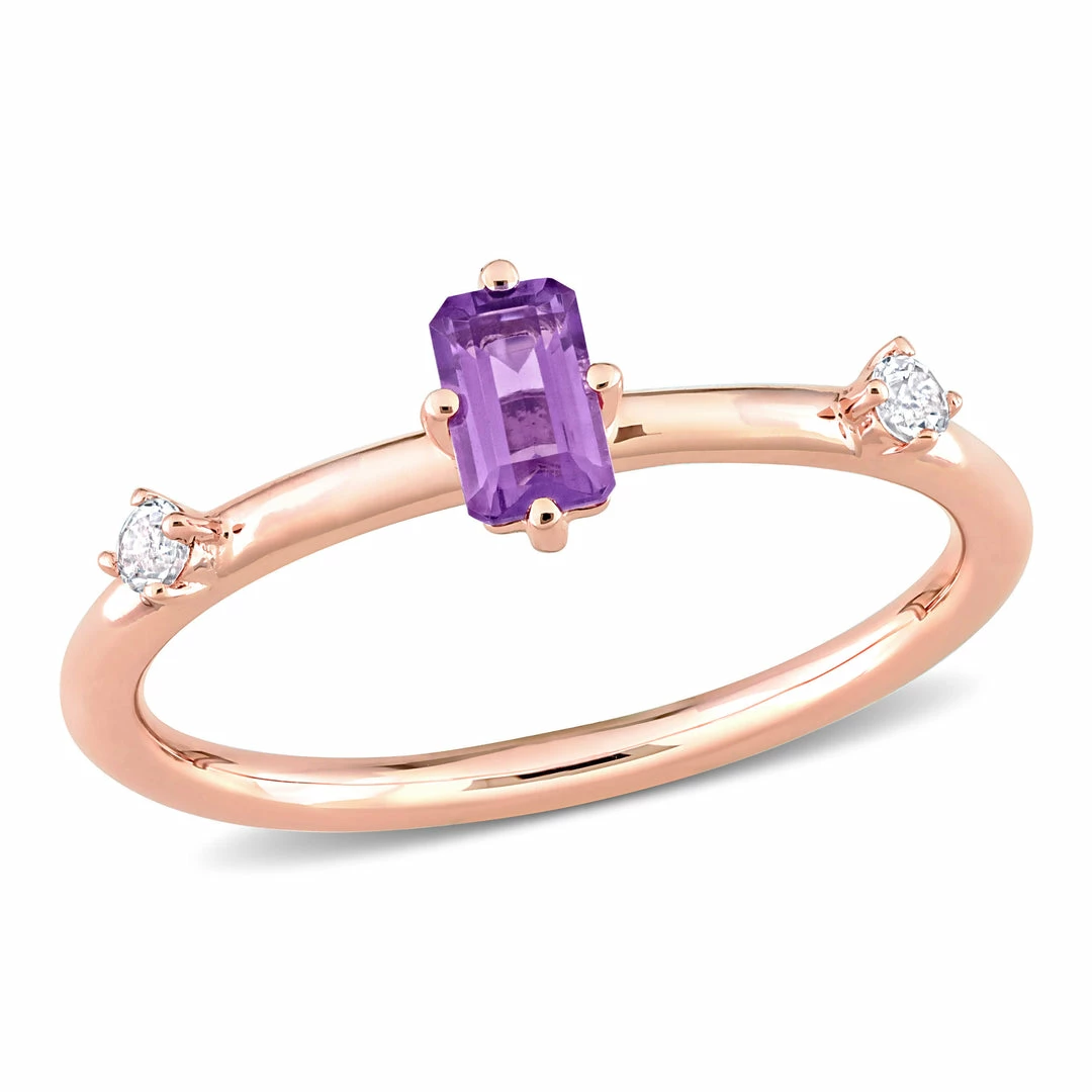Best Pirce 🌟 Mimi & Max 2/5 CT TGW Emerald-Cut Amethyst and White Topaz Stackable Ring in 10k Rose Gold for 👩 women 😀 3 Best Pirce 🌟 Mimi & Max 2/5 CT TGW Emerald-Cut Amethyst and White Topaz Stackable Ring in 10k Rose Gold for 👩 women 😀