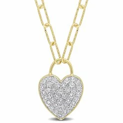 Brand new ✔️ Mimi & Max 1 1/8 CT TGW Created White Sapphire Heart Pave Pendant with Chain in Yellow Plated Sterling Silver for 👩 women 🌟