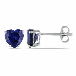 Deals 🎁 Mimi & Max 1 4/5 CT TGW Heart Shaped Created Blue Sapphire Stud Earrings in 10K White Gold for 👩 women 💯