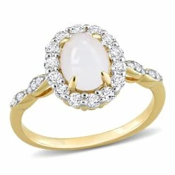 Best deal ❤️ Mimi & Max 1 1/2 CT TGW Oval Shape Opal and White Topaz and Diamond Accent Halo Ring in 14K Yellow Gold for 👩 women 🎁