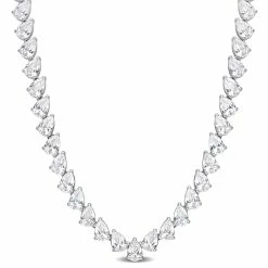 Flash Sale ❤️ Mimi & Max 39 1/2 CT TGW Created White Sapphire Teardrop Tennis Necklace in Sterling Silver for 👩 women 🤩