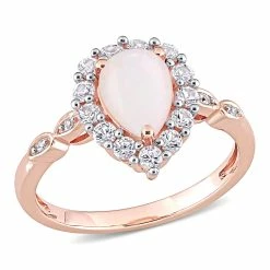 Best Sale 🥰 Mimi & Max 1 1/5 CT TGW Opal Created White Sapphire and Diamond-Accent Teardrop Halo Ring in 10K Rose Gold for 👩 women 🎉