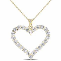 Deals ❤️ Mimi & Max 2 2/5 CT DEW Created Moissanite Heart Pendant with Chain in Yellow Plated Sterling Silver for 👩 women 👍