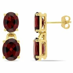 Best deal 🧨 Mimi & Max 10 1/5 CT TGW Oval-Cut Garnet Dangle Earrings in Yellow Plated Sterling Silver for 👩 women 💯
