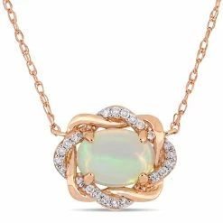 Wholesale 🌟 Mimi & Max 3/4 CT TGW Ethiopian Blue Opal and 1/10 CT TW Diamond Interlaced Halo Necklace 10K Rose Gold for 👩 women 👏