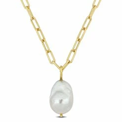 Cheap 😍 Mimi & Max 13-14 MM Natural Shape Cultured Freshwater Pearl and 3.5 MM Oval Link Necklace in 18k Gold Plated Sterling Silver (18 Inches) for 👩 women 👍