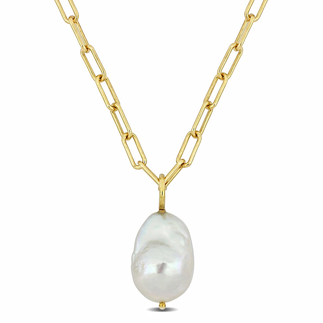 Cheap 😍 Mimi & Max 13-14 MM Natural Shape Cultured Freshwater Pearl and 3.5 MM Oval Link Necklace in 18k Gold Plated Sterling Silver (18 Inches) for 👩 women 👍 3 Cheap 😍 Mimi & Max 13-14 MM Natural Shape Cultured Freshwater Pearl and 3.5 MM Oval Link Necklace in 18k Gold Plated Sterling Silver (18 Inches) for 👩 women 👍
