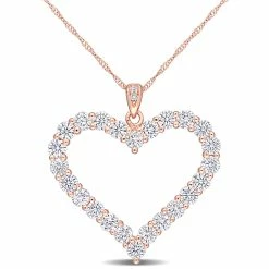 Hot Sale ⭐ Mimi & Max 2 2/5 CT DEW Created Moissanite Heart Pendant with Chain in Rose Gold Plated Sterling Silver for 👩 women 🌟