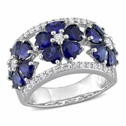 Best reviews of ✔️ Mimi & Max 4 1/2 CT TGW Created Blue and Created White Sapphire Floral Ring in Sterling Silver for 👩 women ✔️