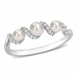 Best Pirce ๐ฅ Mimi & Max Cultured Freshwater Pearl and 1/10 CT TDW Diamond Swirl Ring in 14k White Gold for ๐ฉ women ๐ฅฐ