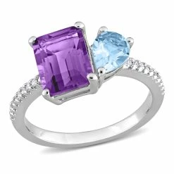 Best Pirce ⭐ Mimi & Max 3 1/10 CT TGW Sky Blue Topaz and Amethyst with 1/10 CT TW Diamond 2-Stone Toi et Moi Ring in Sterling Silver for 👩 women 🛒