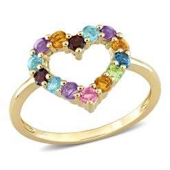 Best deal ✨ Mimi & Max 3/4 CT TGW Multi-Color Gemstones Open Heart Ring in 10k Yellow Gold for 👩 women 🌟