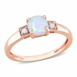 Deals 🤩 Mimi & Max 1 1/5 CT TGW Cushion Shape Blue Ethiopian Opal and Diamond Accent Ring in 10K Rose Gold for 👩 women ✨