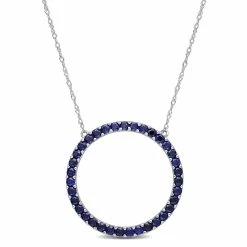 Promo 🔔 Mimi & Max 1 3/4 CT TGW Created Blue Sapphire Open Circle Pendant with Chain in 10K White Gold for 👩 women 🎉